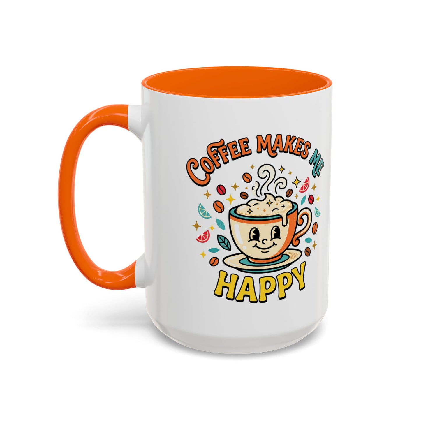 Coffee Mug — "Coffee Makes Me Happy" Cute Retro Accent Mug (11/15oz)