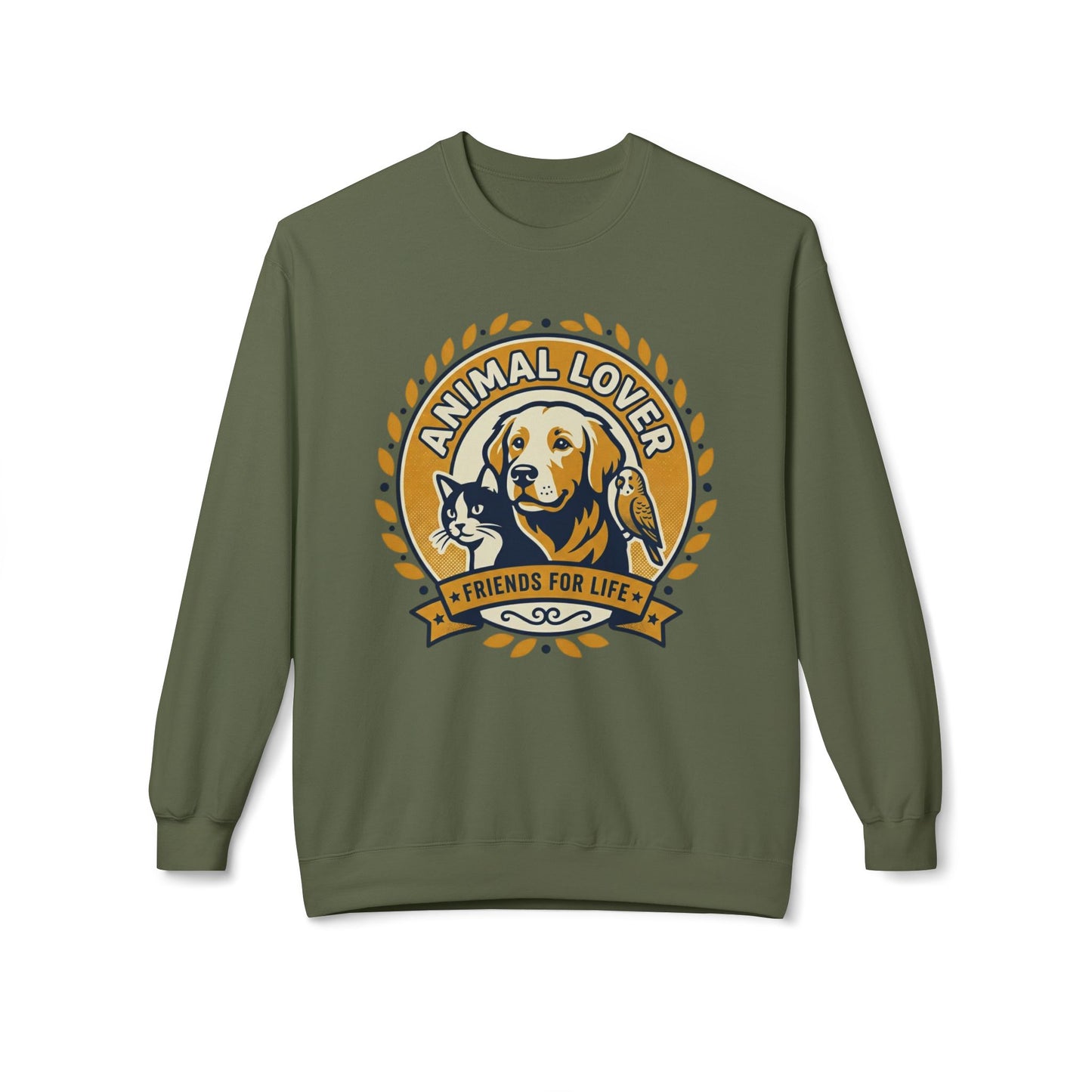 Animal Lover Crewneck Sweatshirt — "Animal Lover • Friends for Life" Graphic