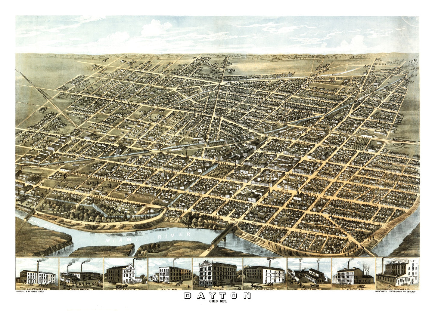 Vintage Map of Dayton, Ohio 1870