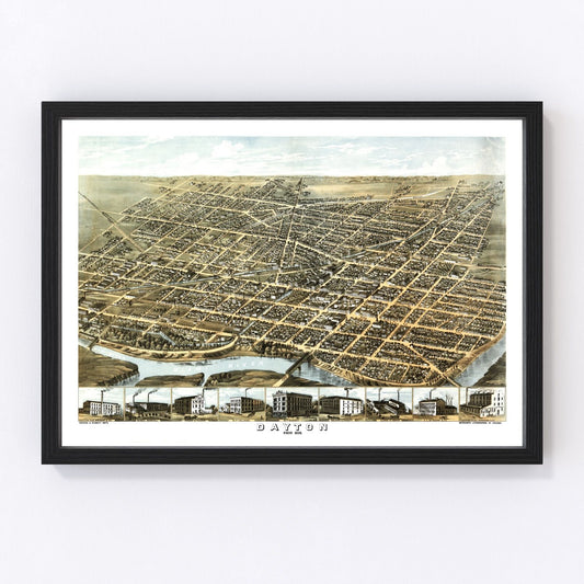 Vintage Map of Dayton, Ohio 1870