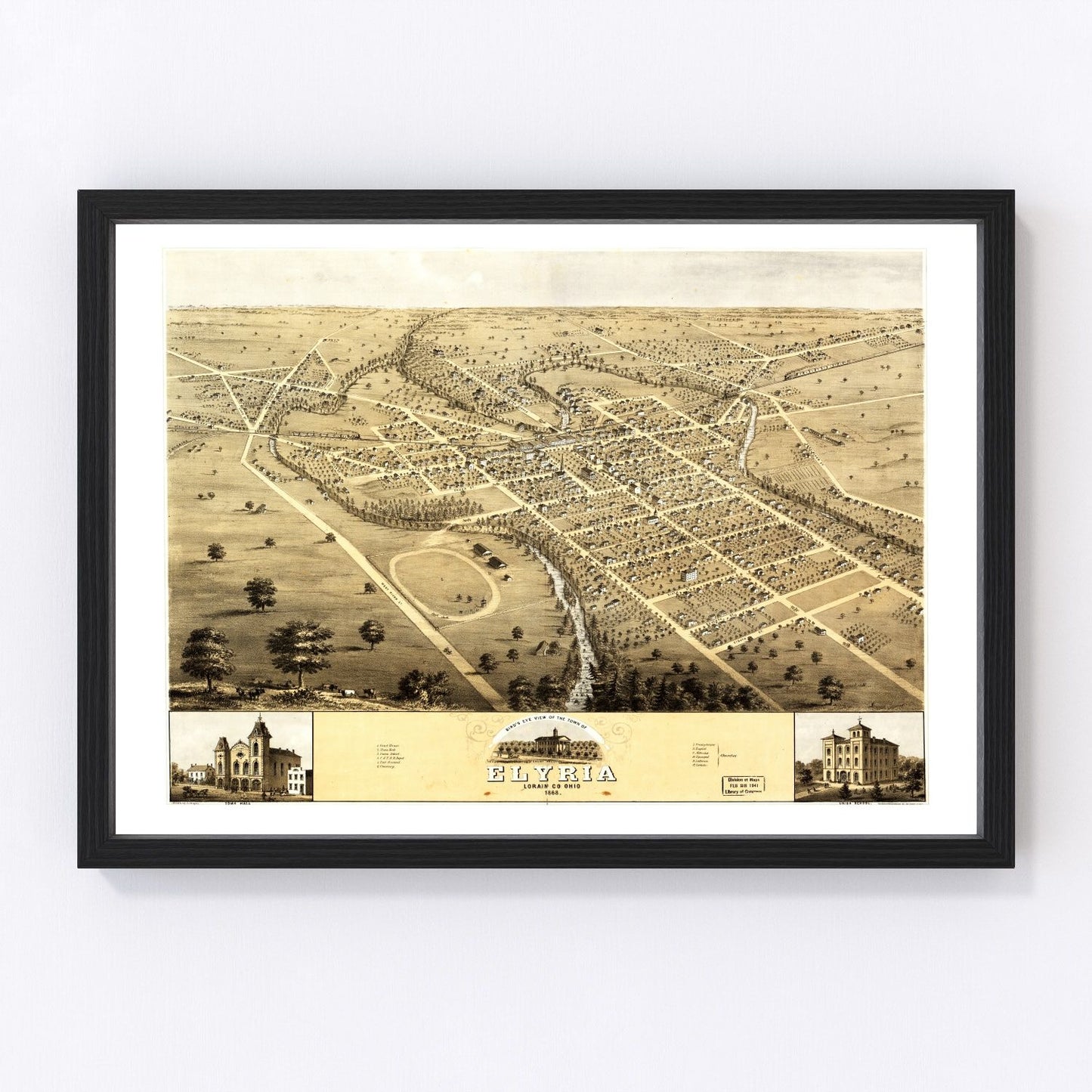Vintage Map of Elyria, Ohio 1868