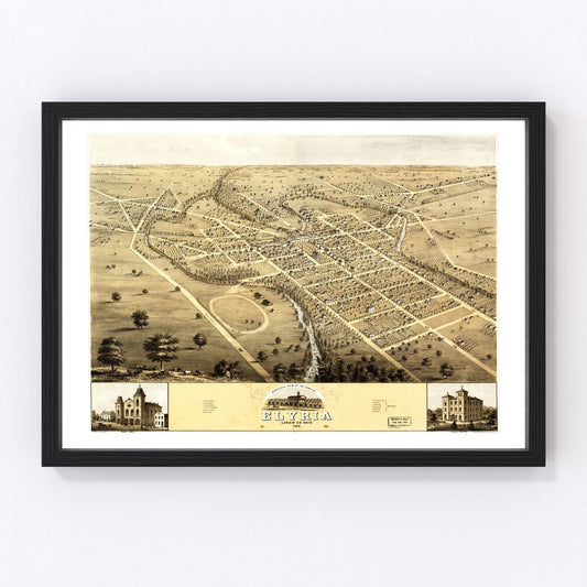 Vintage Map of Elyria, Ohio 1868