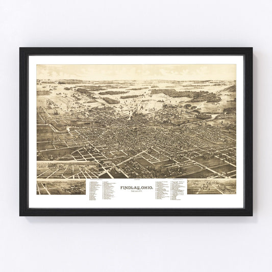 Vintage Map of Findlay, Ohio 1889