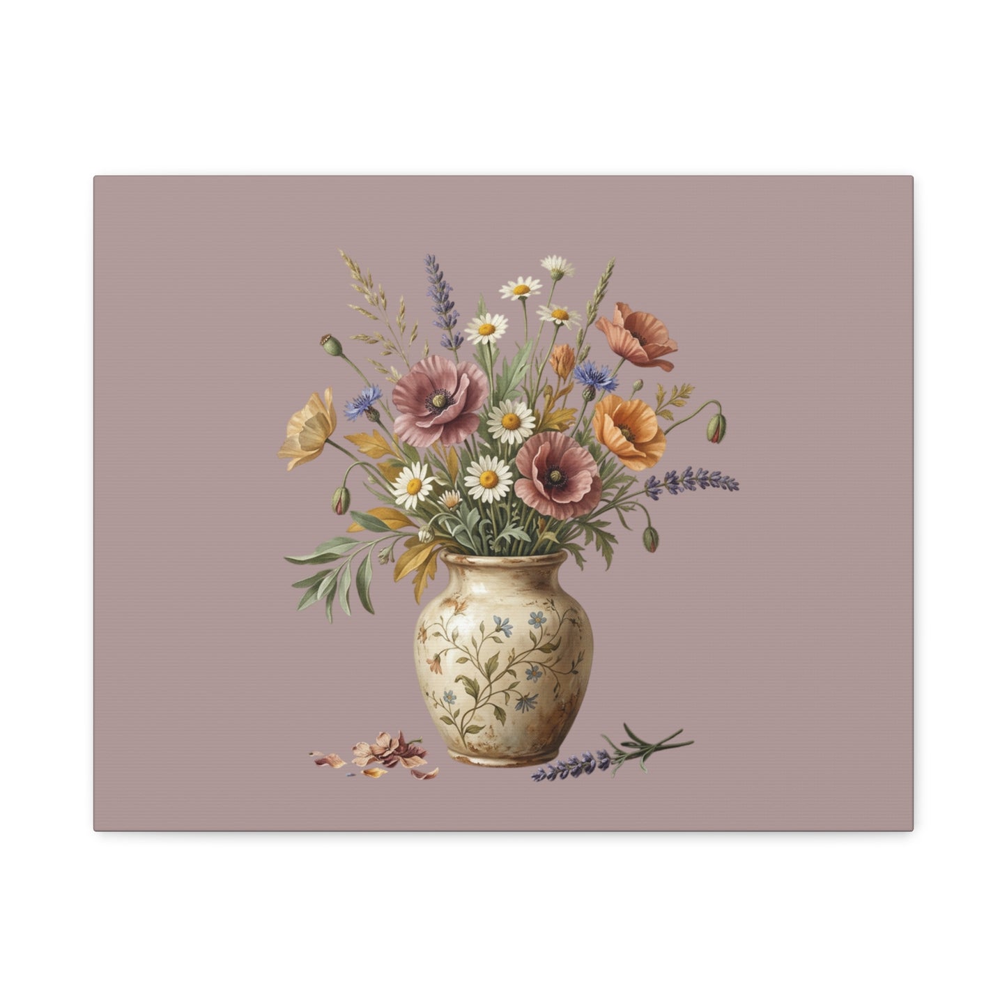 Botanical Vase Floral Canvas Print — Vintage Wildflower Wall Art