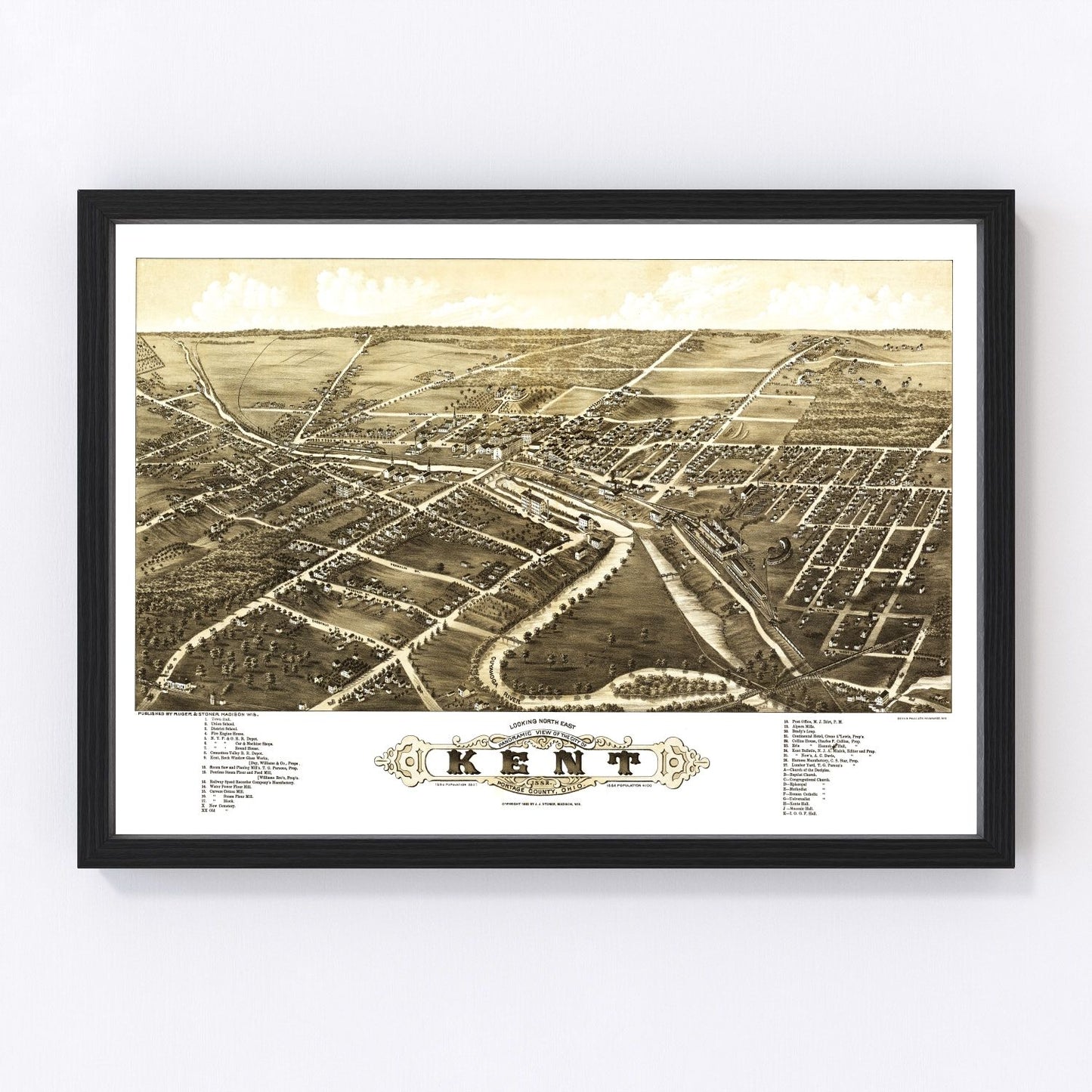Vintage Map of Kent, Ohio 1882