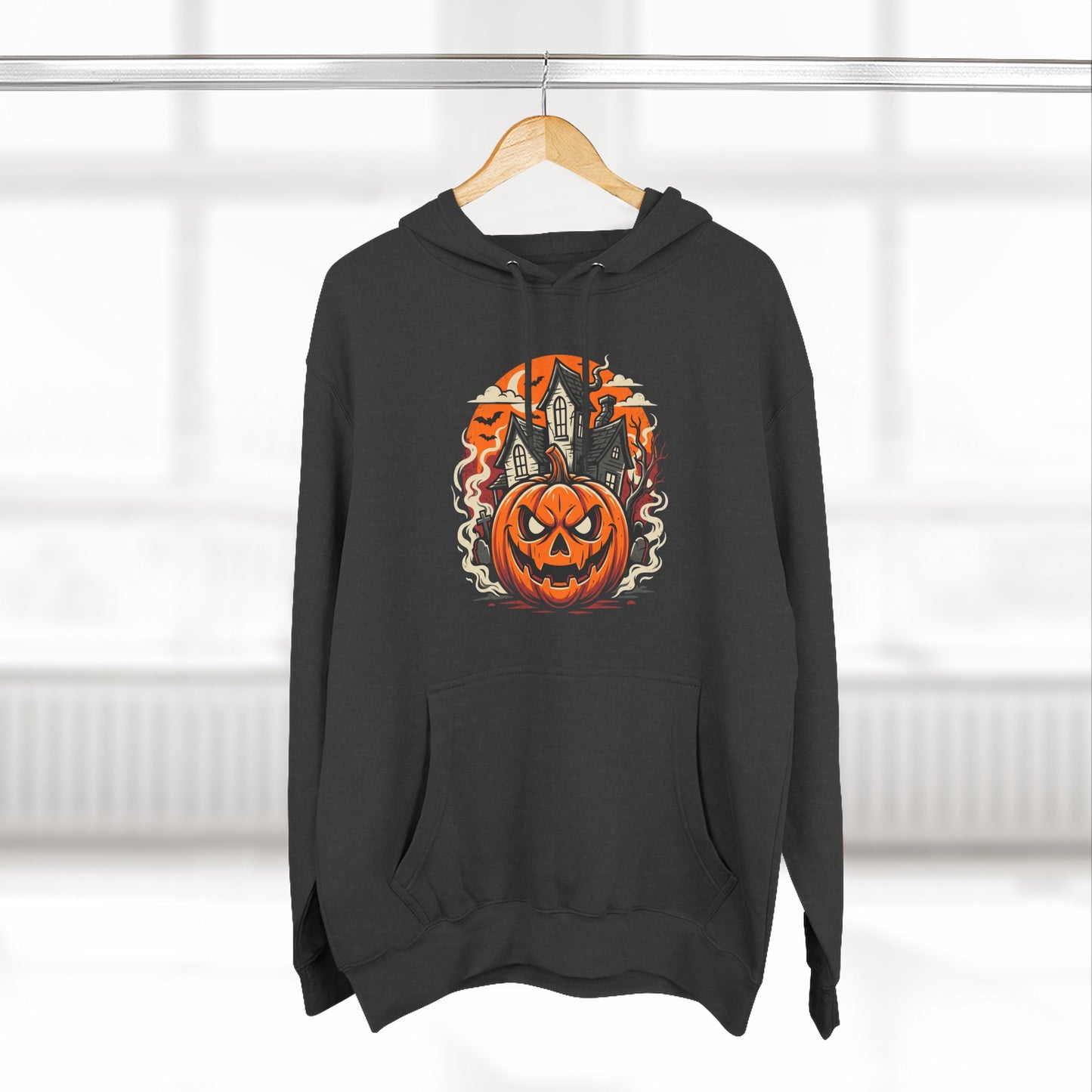 Halloween Pumpkin Hoodie — Jack-O'-Lantern Haunted House Fleece Hoodie