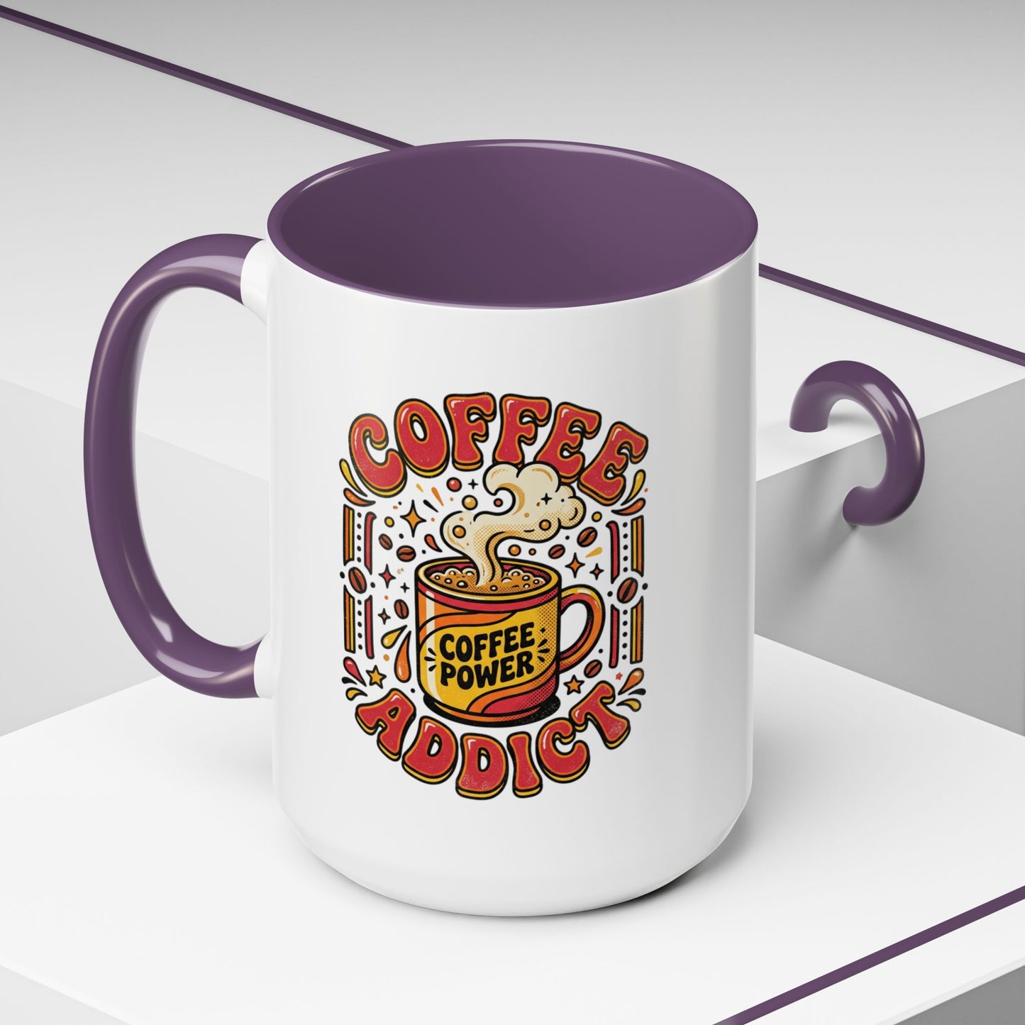 Coffee Addict Accent Mug — "Coffee Power" Retro Coffee Lover Gift (11oz/15oz)