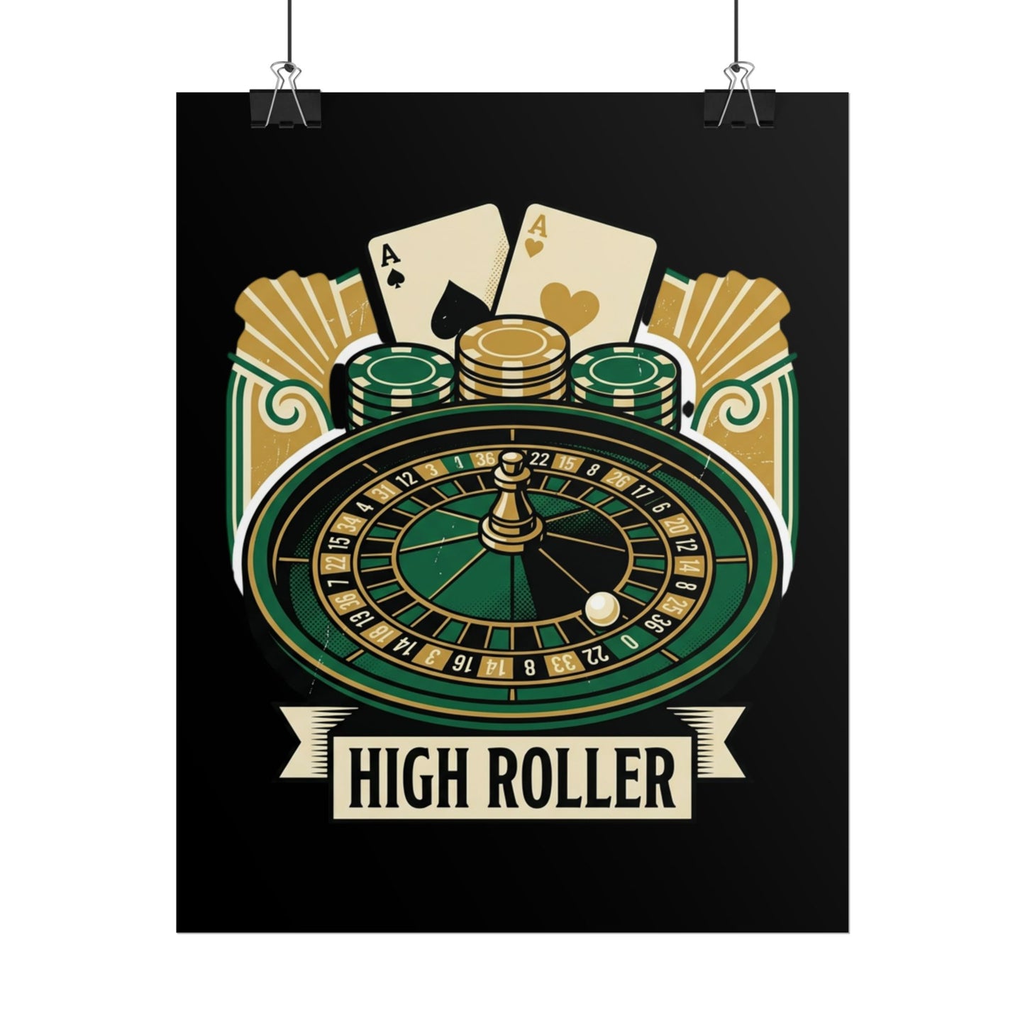 High Roller Casino Poster — Roulette & Cards Wall Art