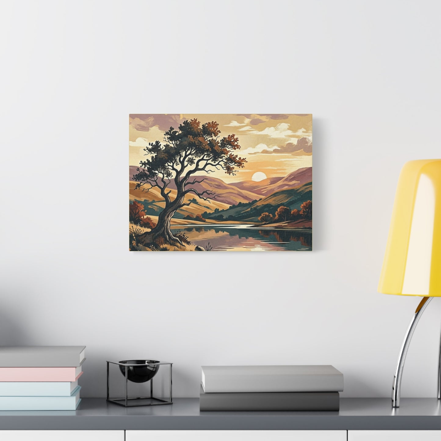 Sunset Lake Landscape Canvas - Vintage Tree Wall Art Print