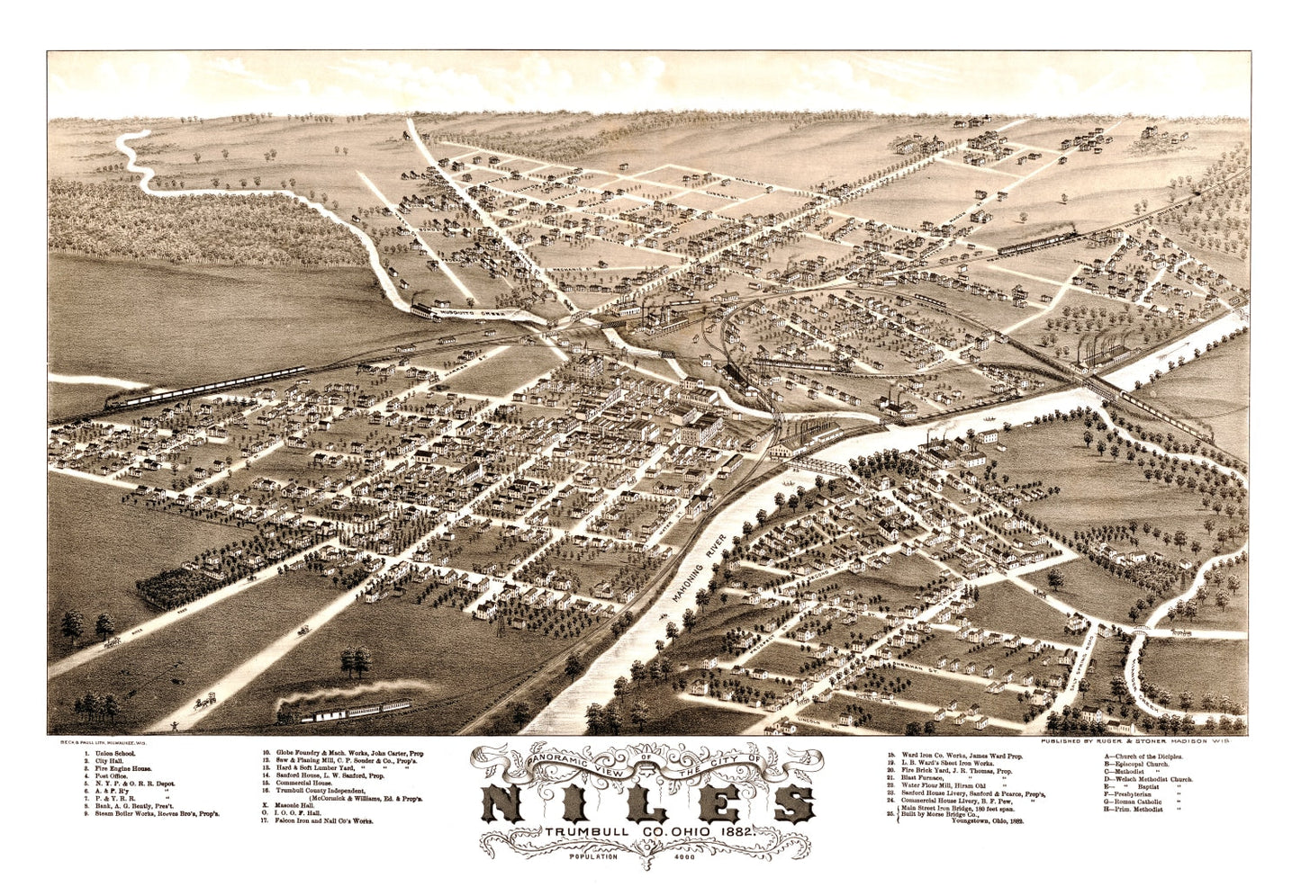 Vintage Map of Niles, Ohio 1882