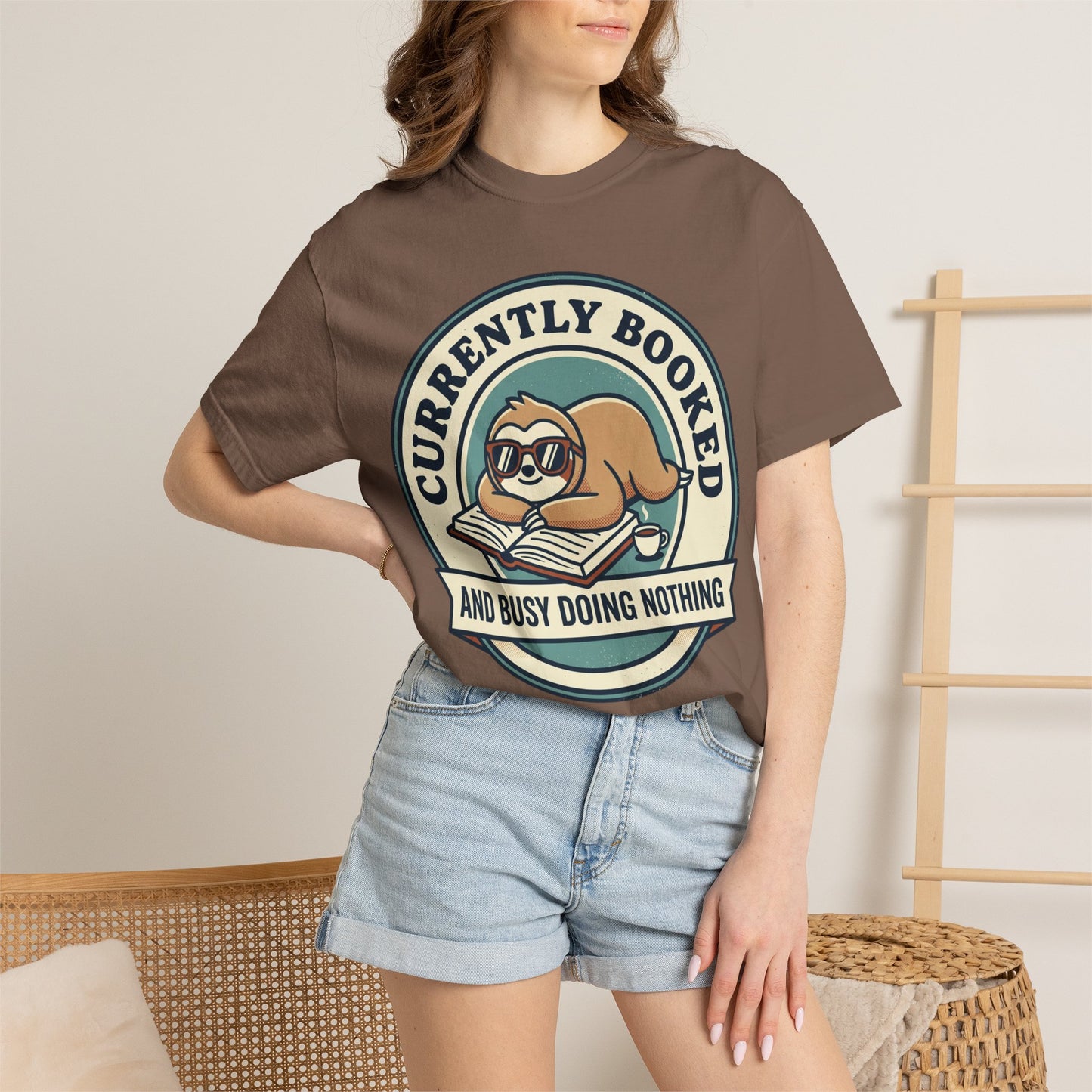 Currently Booked Sloth T-Shirt — "Currently Booked and Busy Doing Nothing" Graphic Tee for Readers