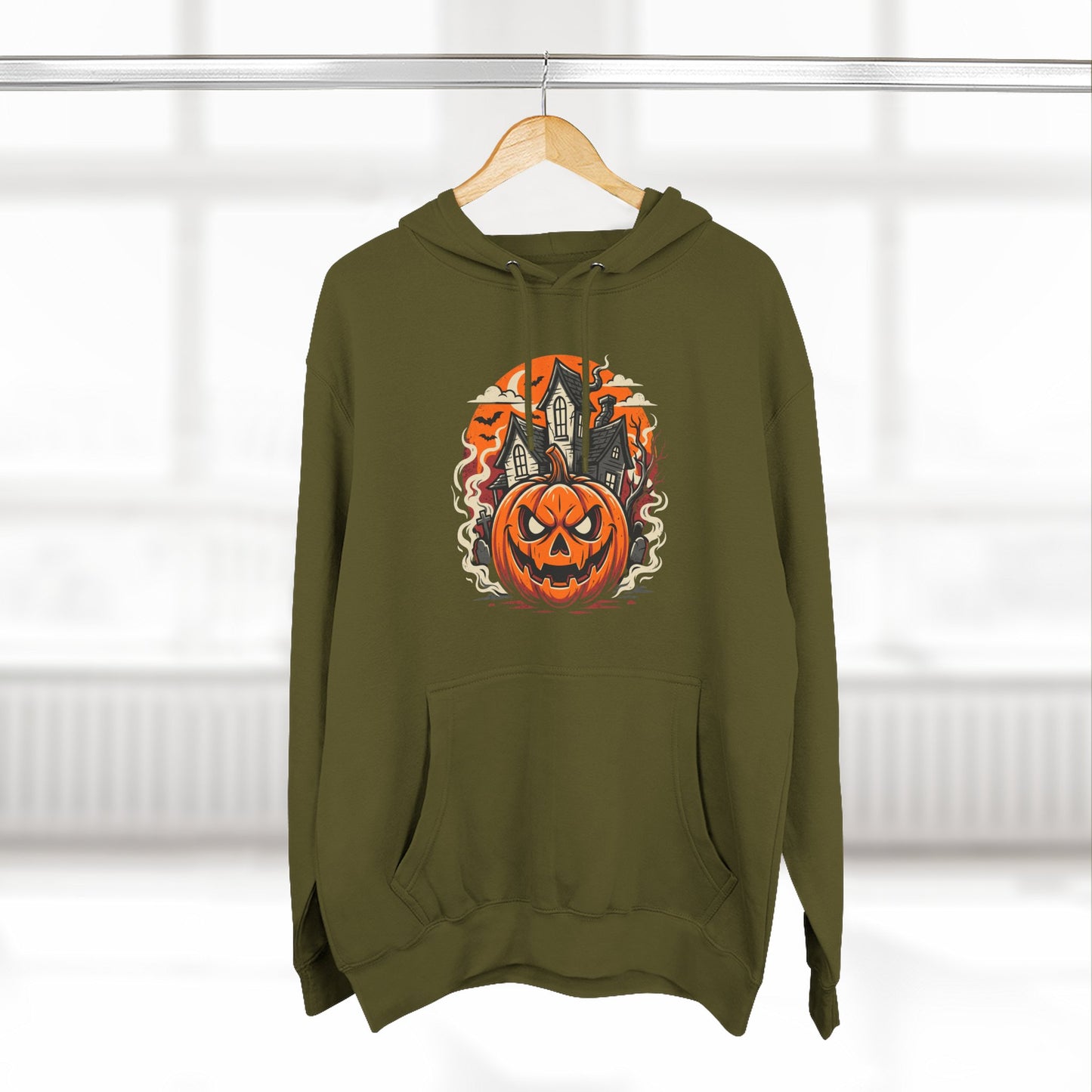Halloween Pumpkin Hoodie — Jack-O'-Lantern Haunted House Fleece Hoodie