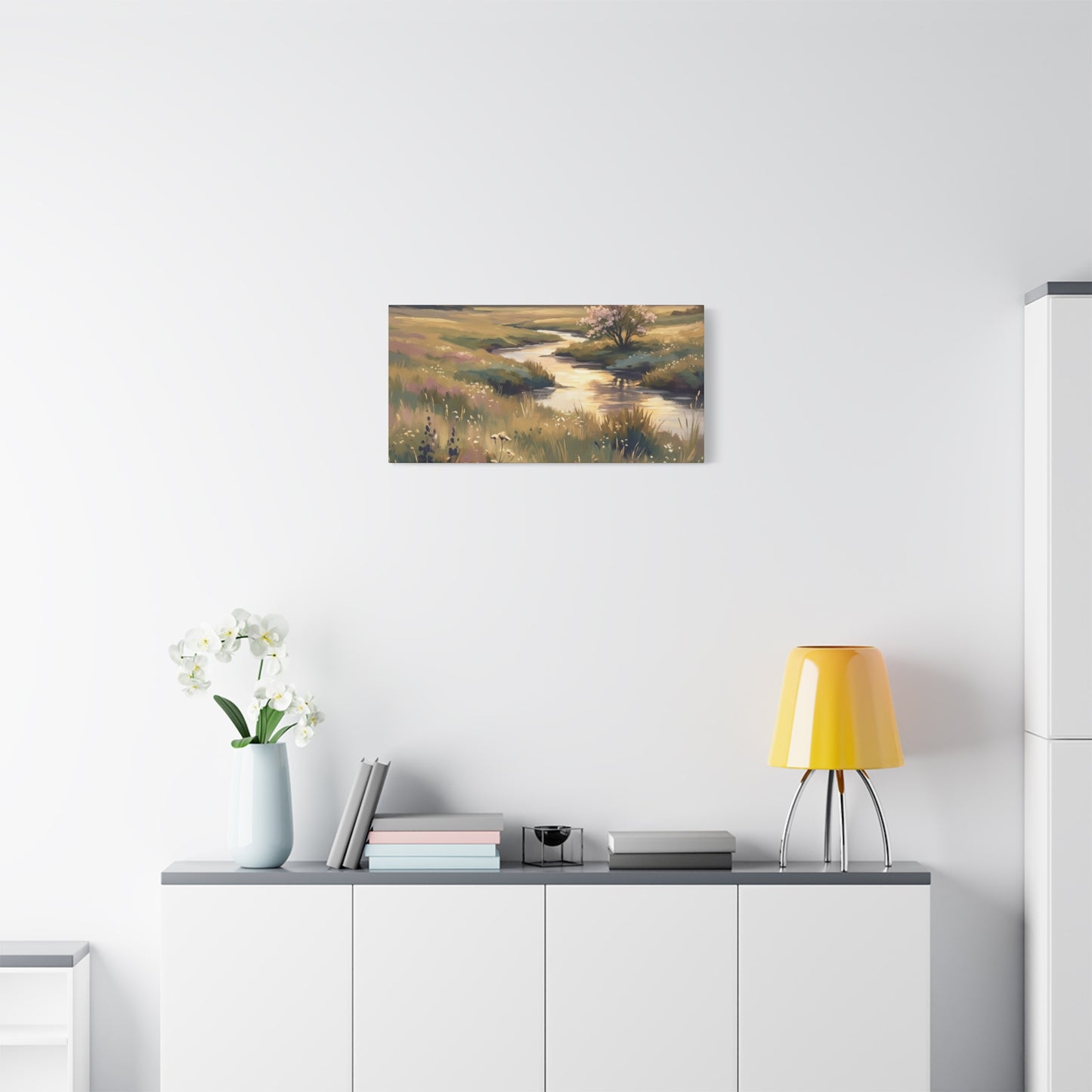 Serene Meadow Stream Matte Canvas Art — Stretched Wall Decor