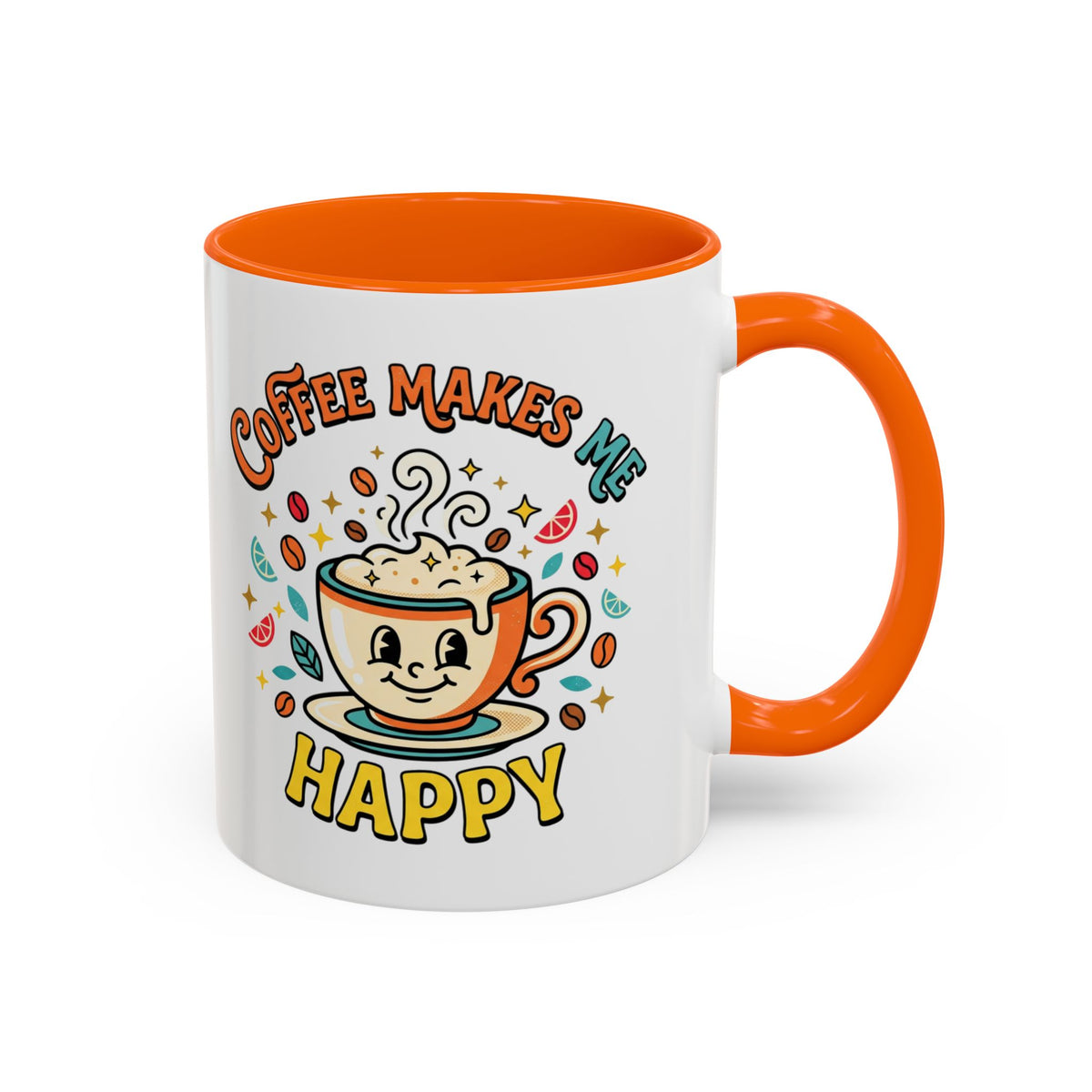 Coffee Mug — "Coffee Makes Me Happy" Cute Retro Accent Mug (11/15oz)