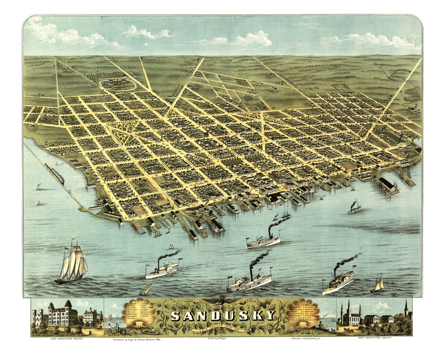 Vintage Map of Sandusky, Ohio 1870