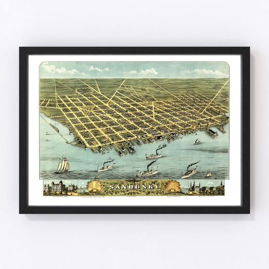 Vintage Map of Sandusky, Ohio 1870