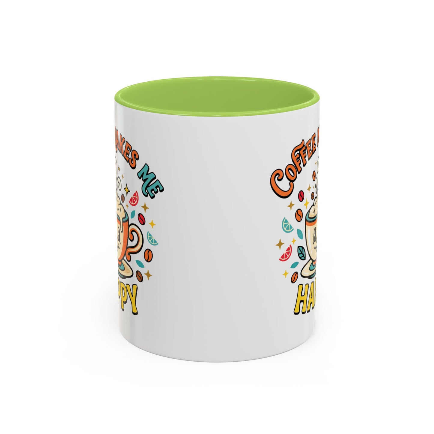 Coffee Mug — "Coffee Makes Me Happy" Cute Retro Accent Mug (11/15oz)