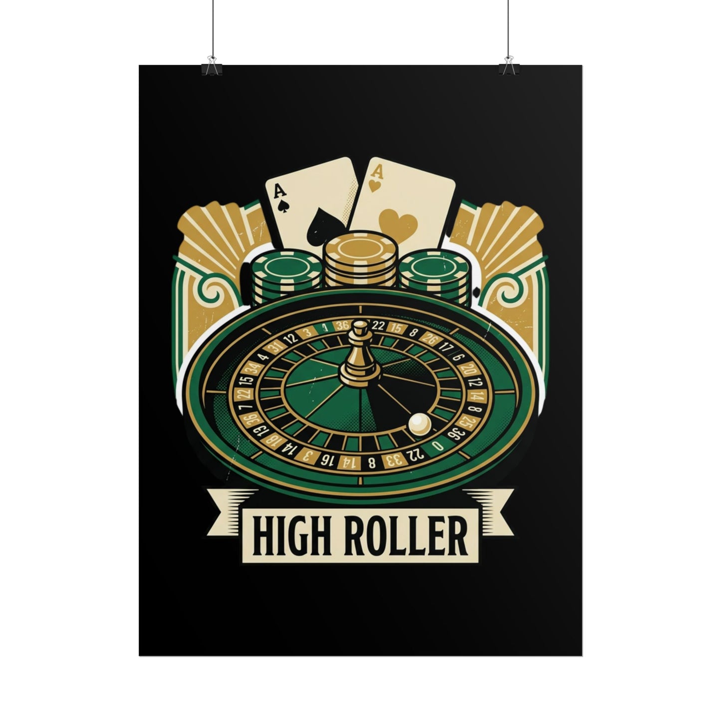 High Roller Casino Poster — Roulette & Cards Wall Art