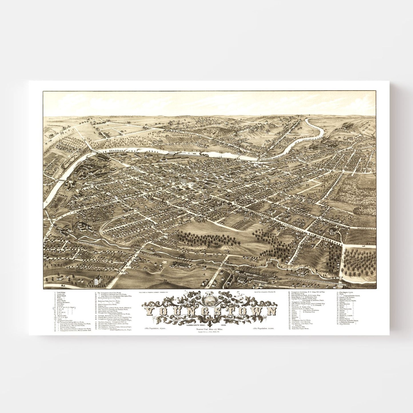 Vintage Map of Youngstown, Ohio 1882
