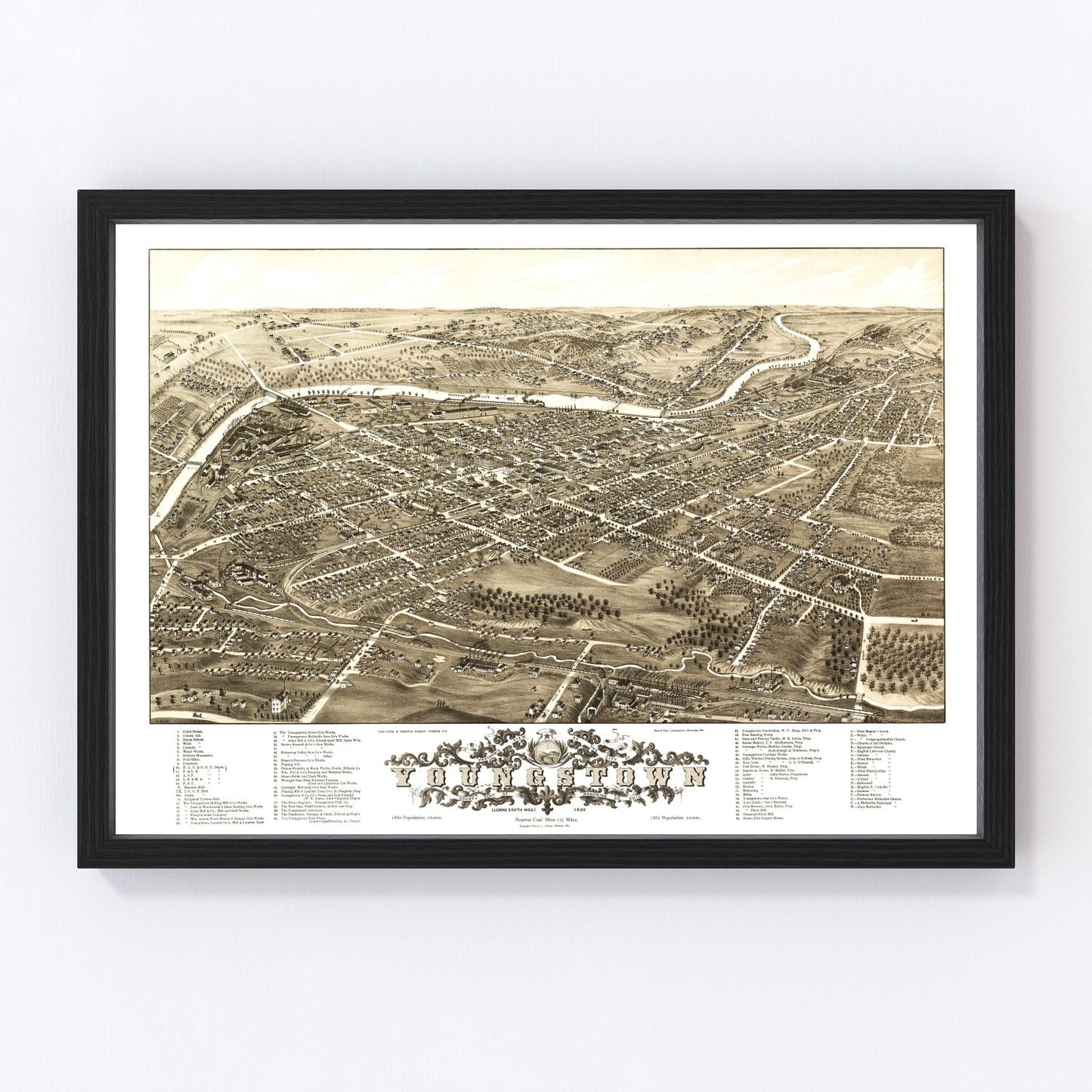 Vintage Map of Youngstown, Ohio 1882