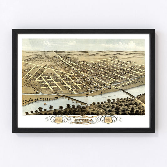 Vintage Map of Attica, Indiana 1869