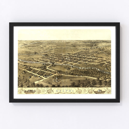 Vintage Map of Delphi, Indiana 1868