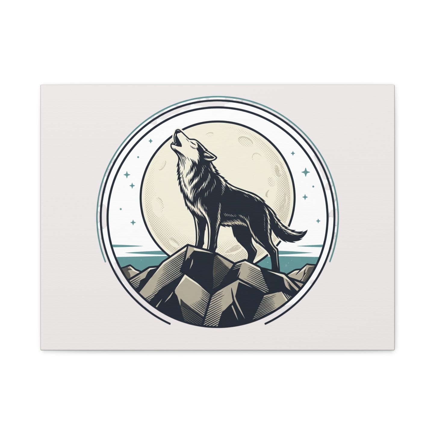 Howling Wolf Canvas Wall Art — Moonlit Wilderness Matte Stretched Print