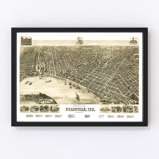 Vintage Map of Evansville, Indiana 1888
