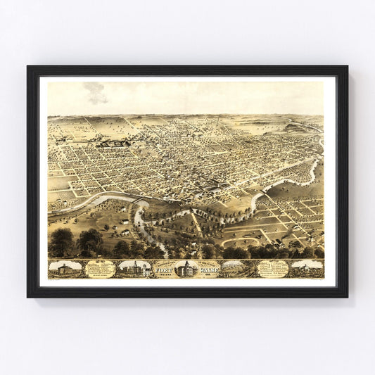 Vintage Map of Fort Wayne, Indiana 1868