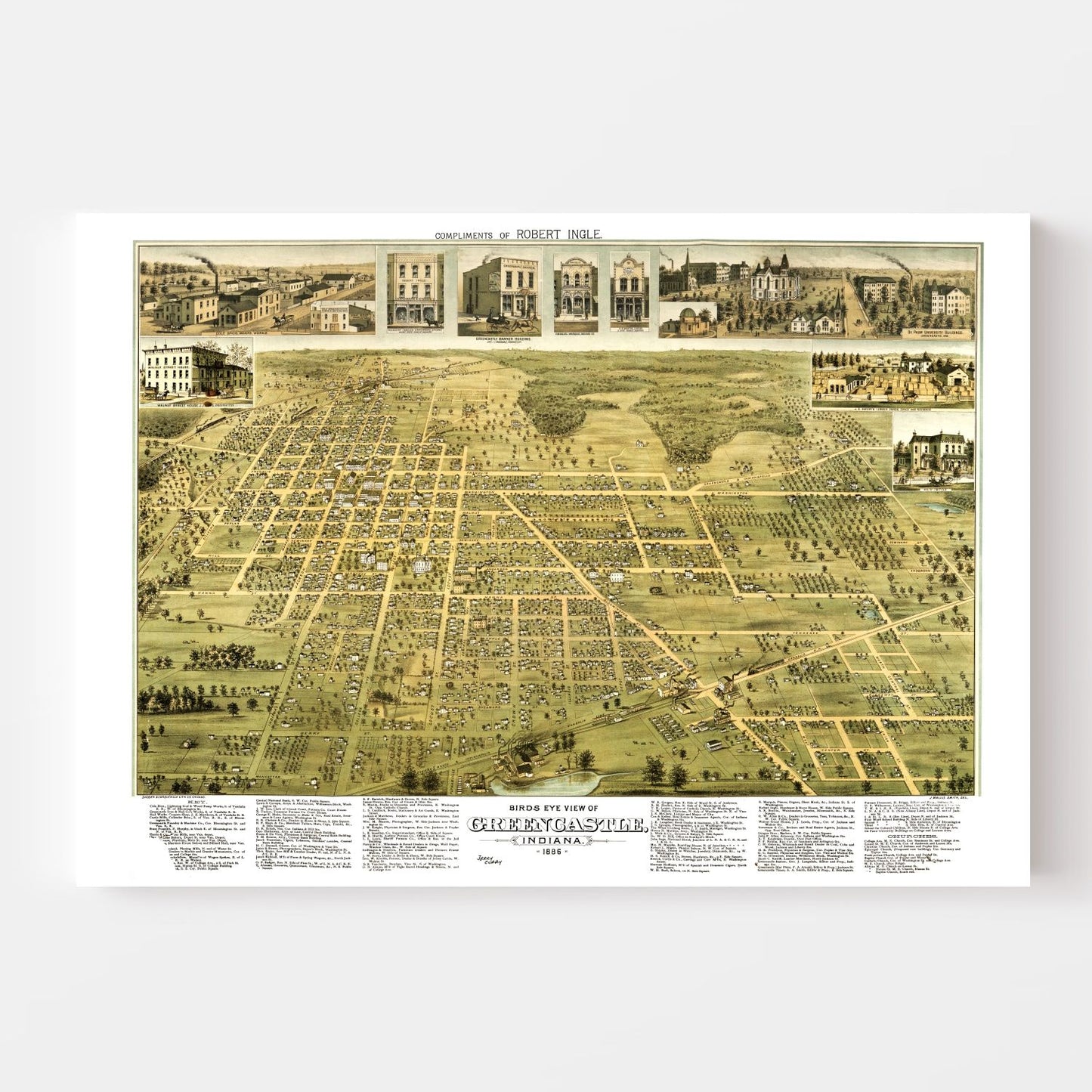 Vintage Map of Greencastle, Indiana 1886