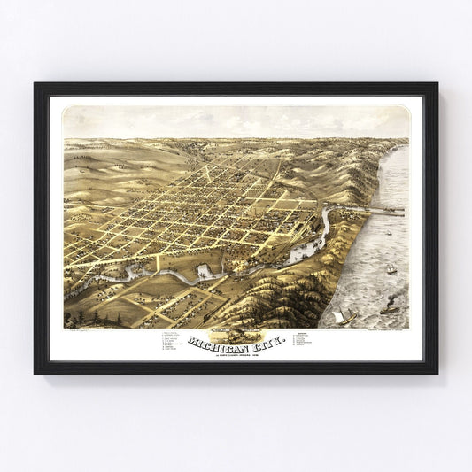 Vintage Map of Michigan City, Indiana 1869