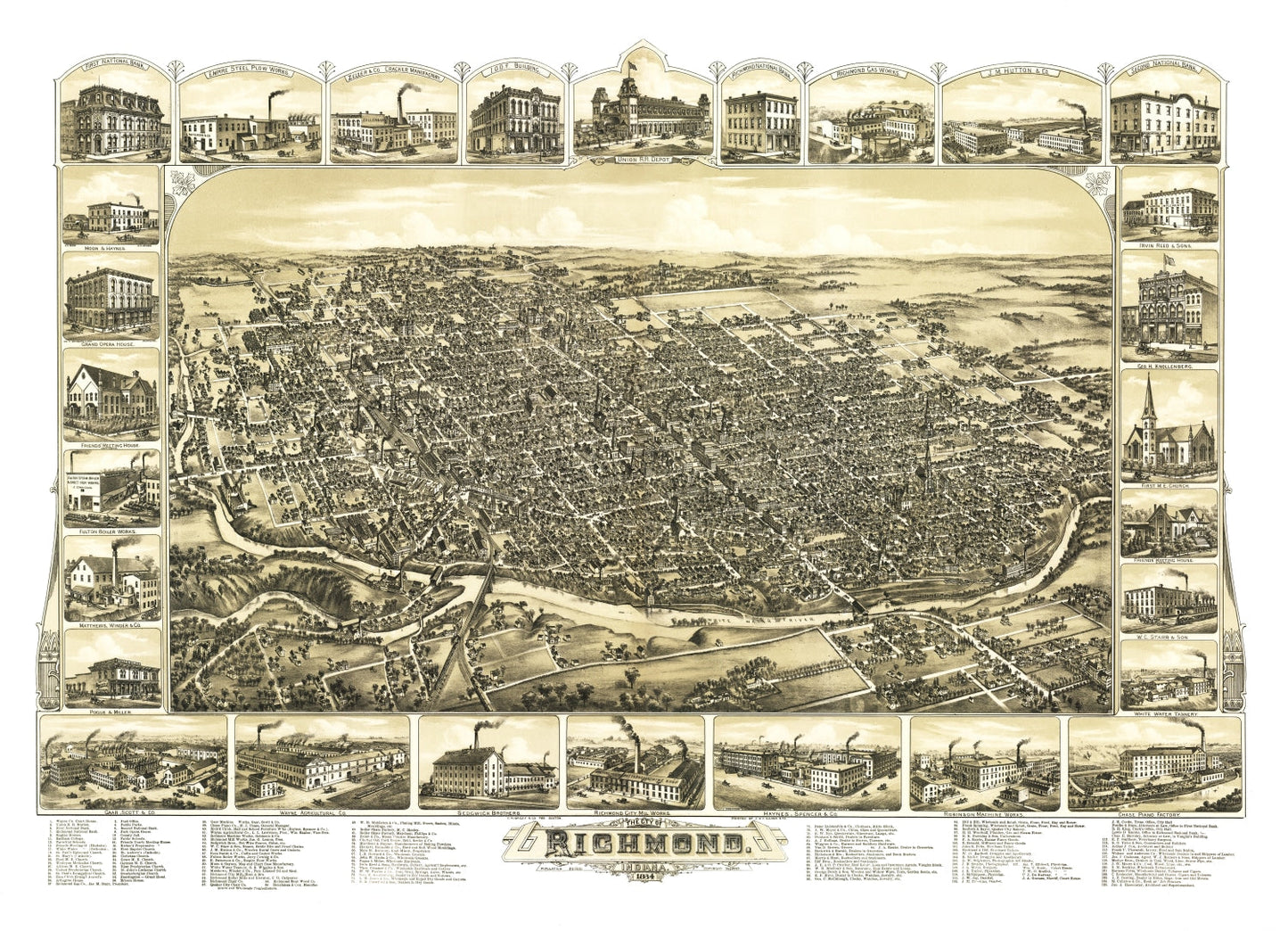 Vintage Map of Richmond, Indiana 1884