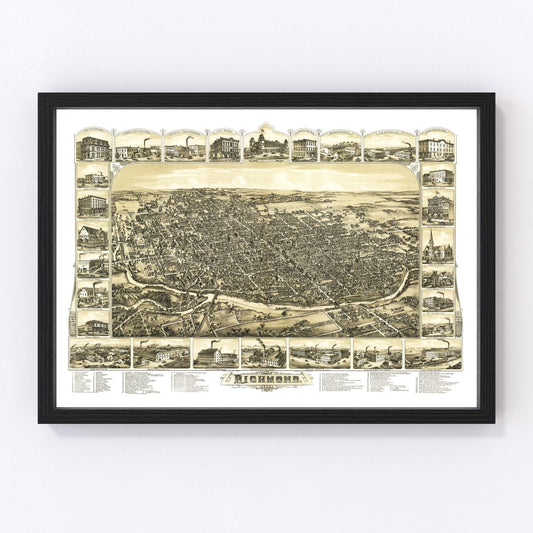 Vintage Map of Richmond, Indiana 1884