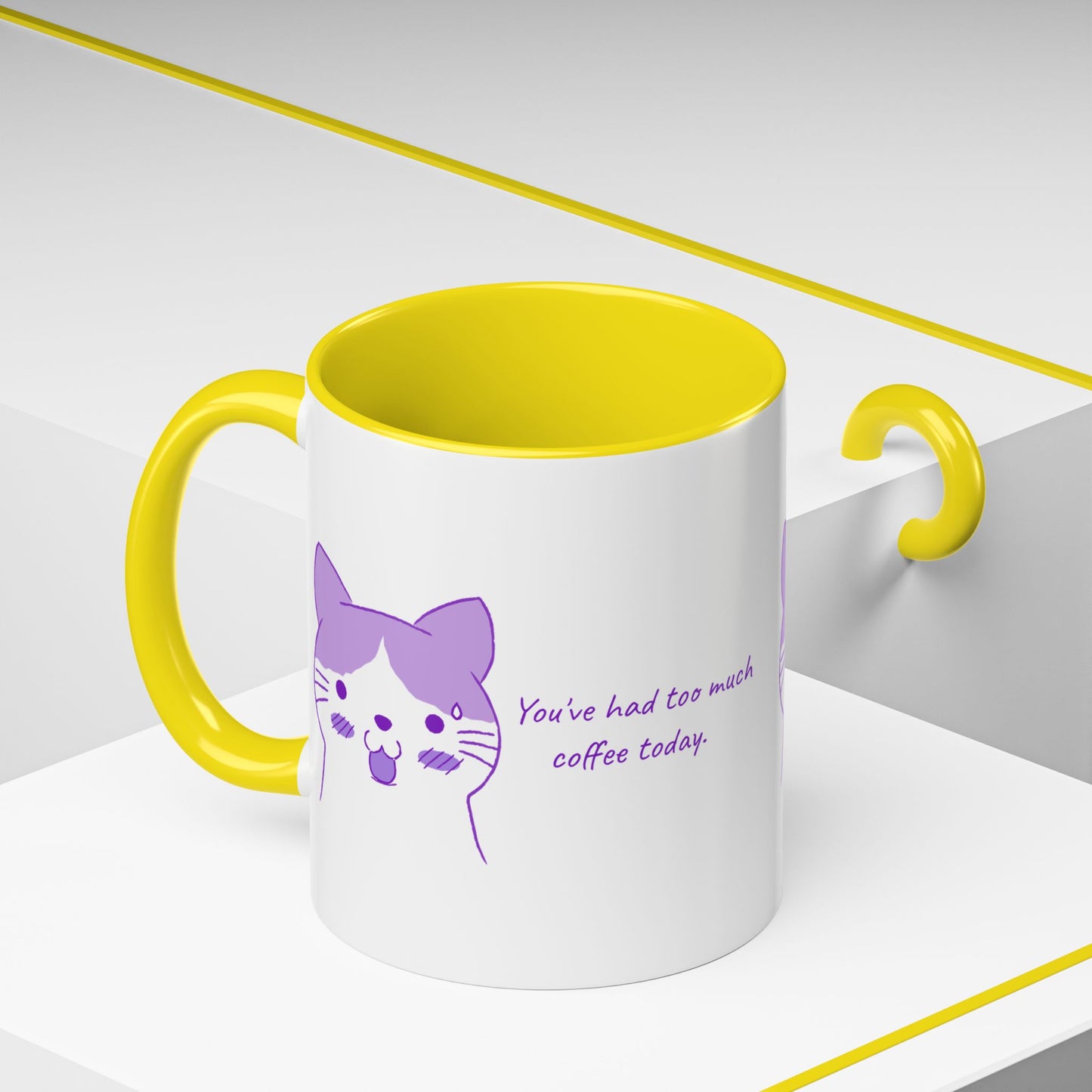 Cute Purple Cat “You’ve Had Too Much Coffee Today” Accent Coffee Mug