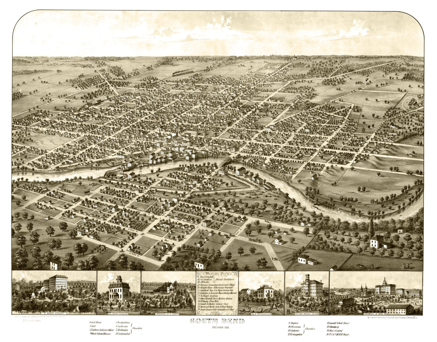Vintage Map of South Bend, Indiana 1866