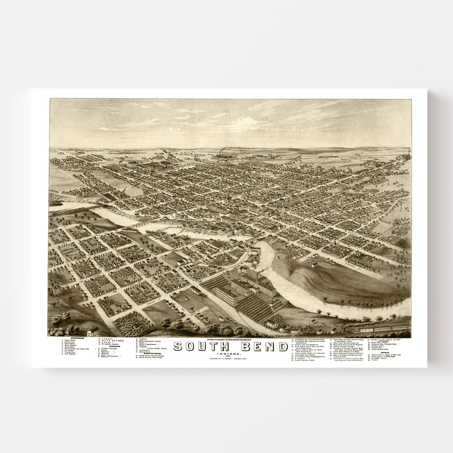 Vintage Map of South Bend, Indiana 1874