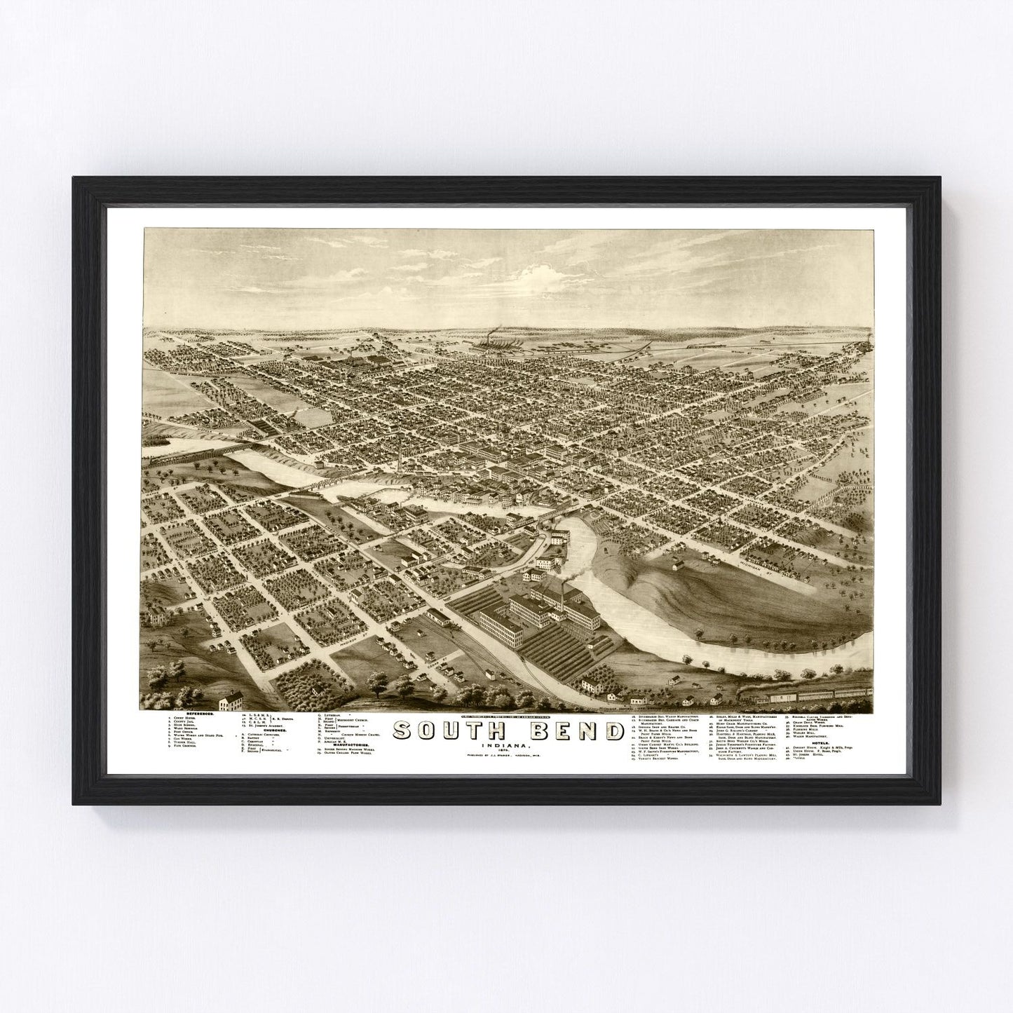 Vintage Map of South Bend, Indiana 1874