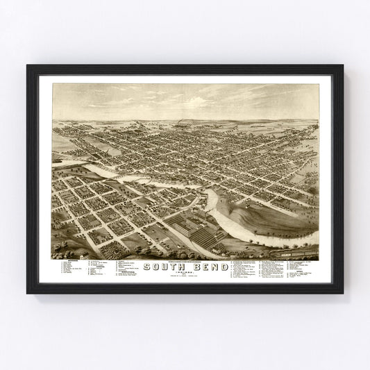 Vintage Map of South Bend, Indiana 1874