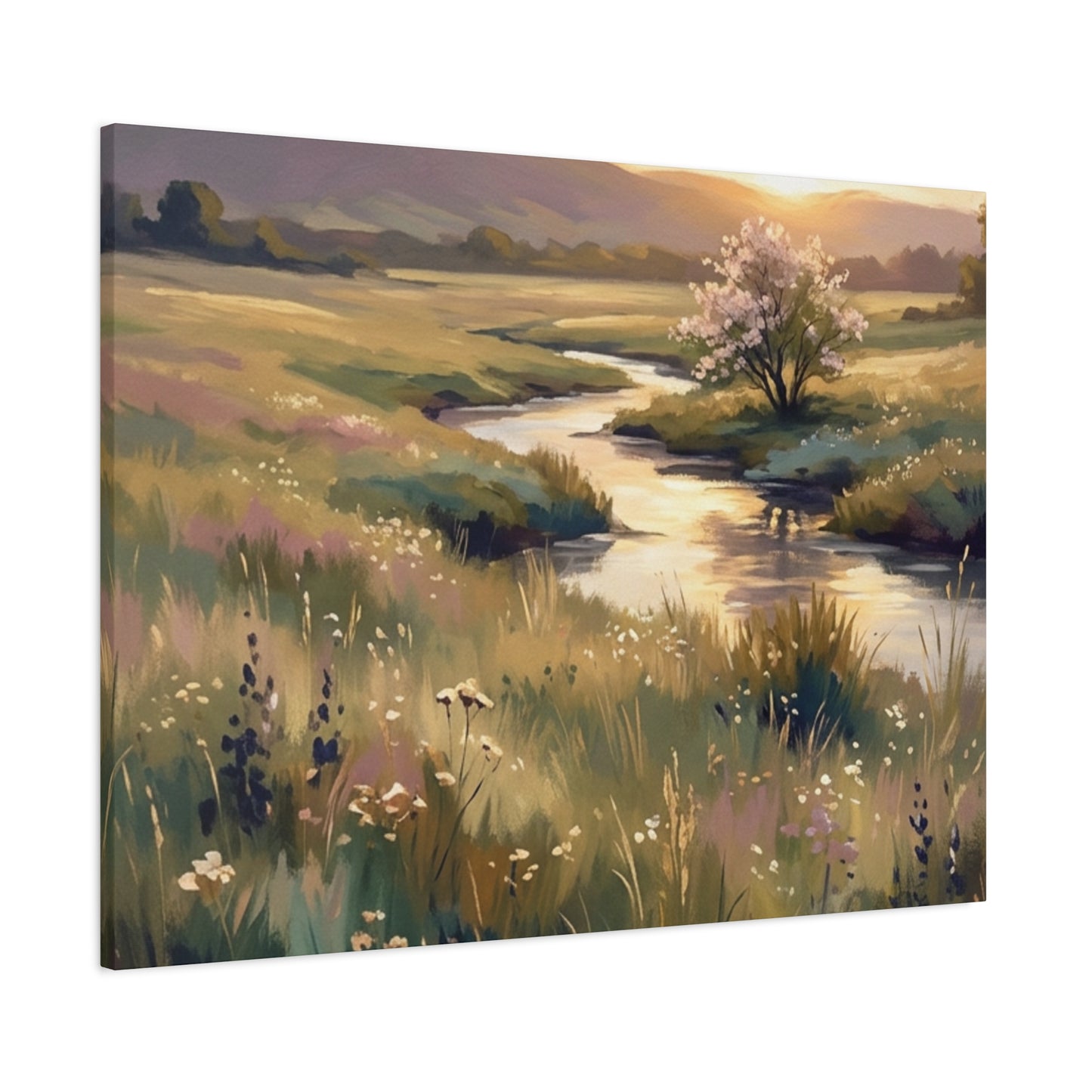 Serene Meadow Stream Matte Canvas Art — Stretched Wall Decor