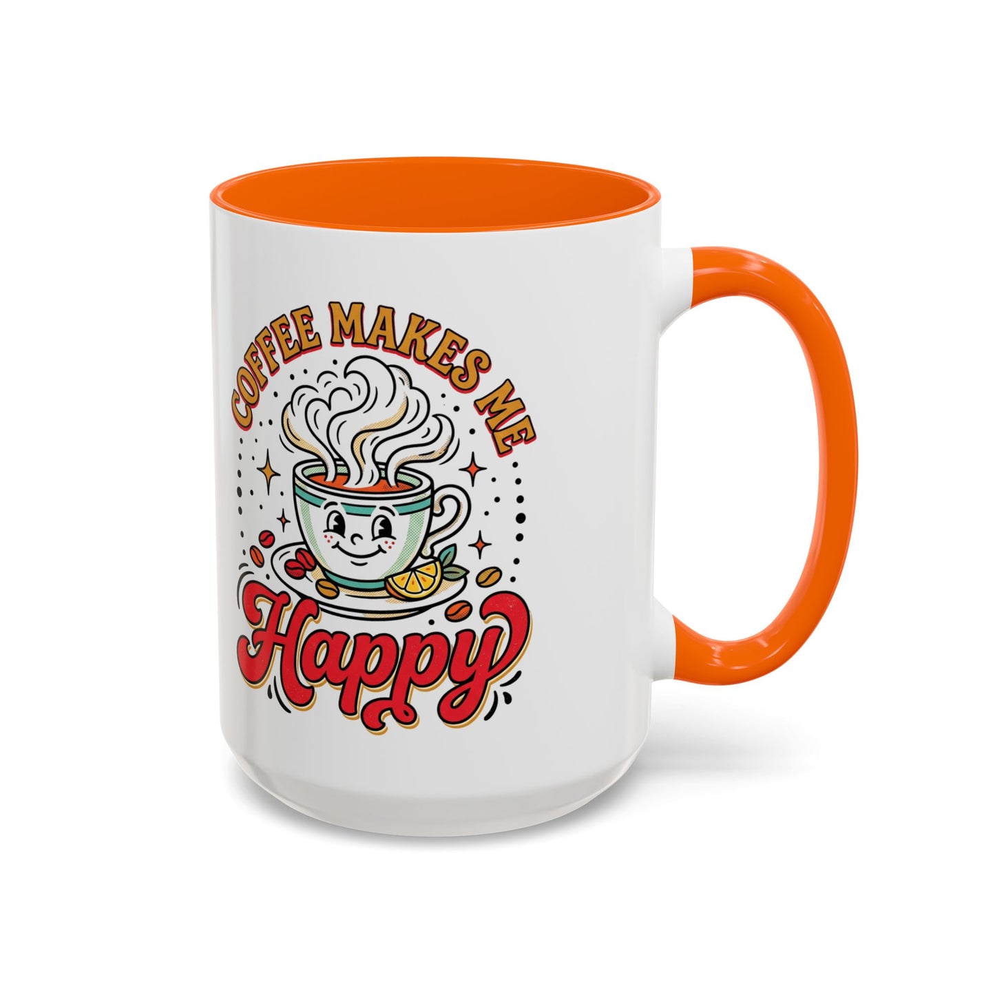 Coffee Mug — "Coffee Makes Me Happy" Cute Retro Accent Mug (11/15oz)
