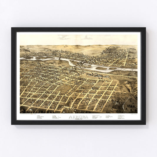 Vintage Map of Aurora, Illinois 1867