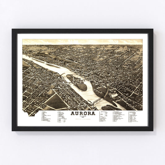 Vintage Map of Aurora, Illinois 1882