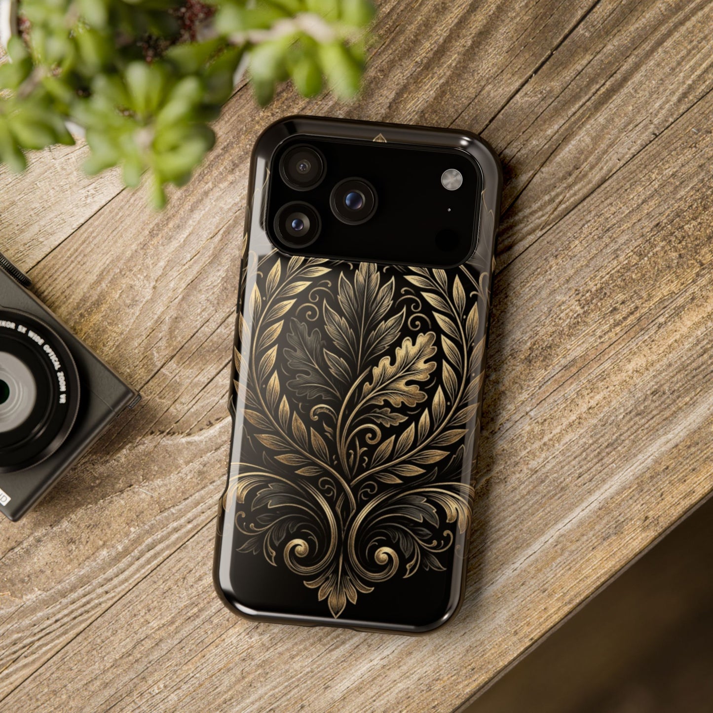 Baroque Gold Leaf Phone Case — Impact-Resistant Protective Cover