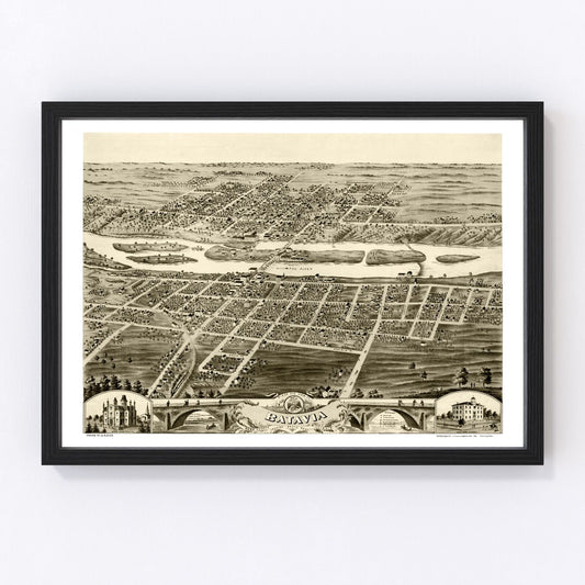 Vintage Map of Batavia, Illinois 1869