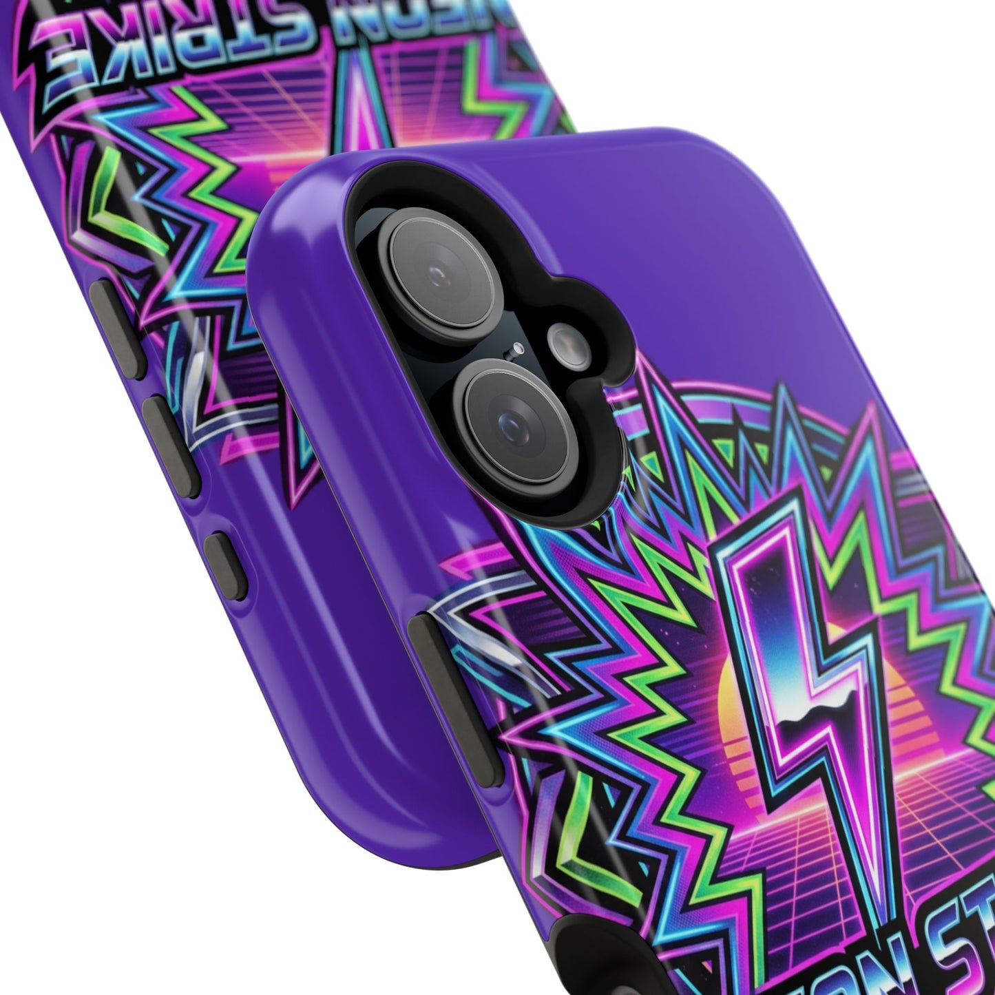 Neon Strike Phone Case — Retro 80s Lightning Magnetic Impact-Resistant Cover