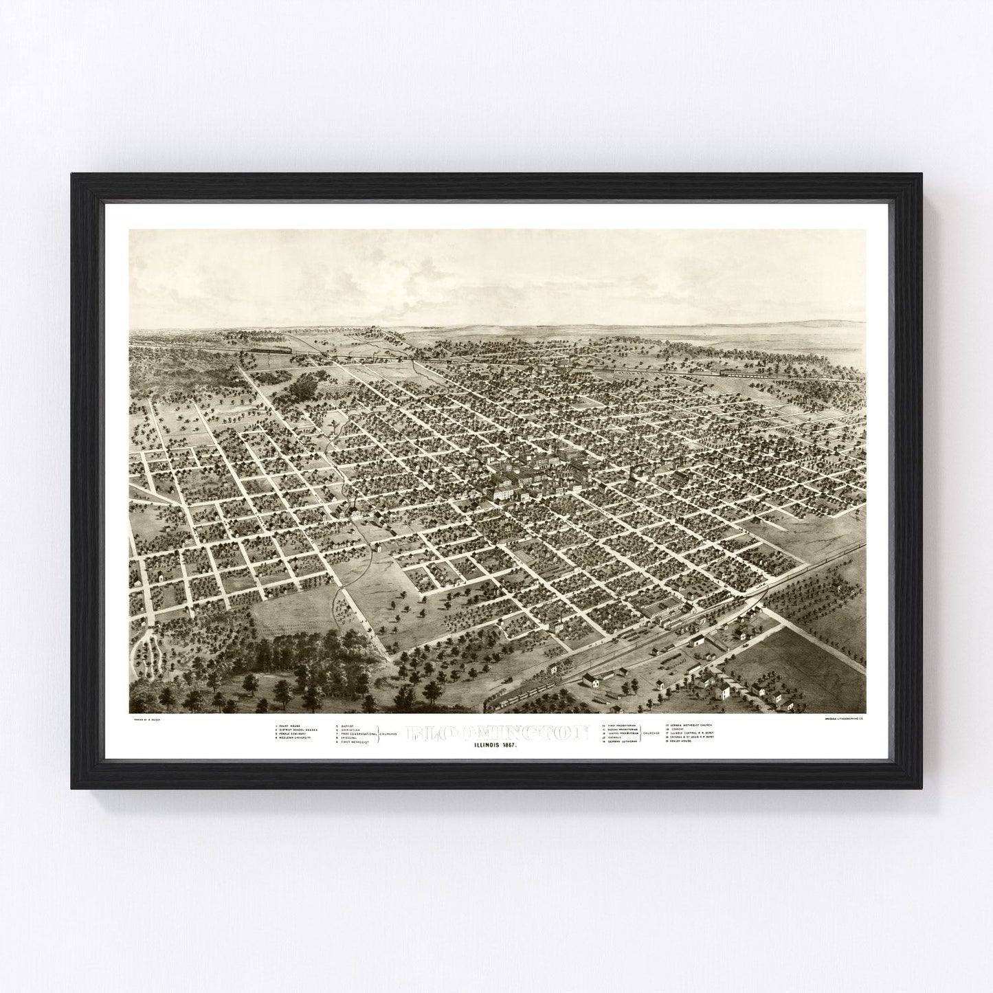 Vintage Map of Bloomington, Illinois 1867