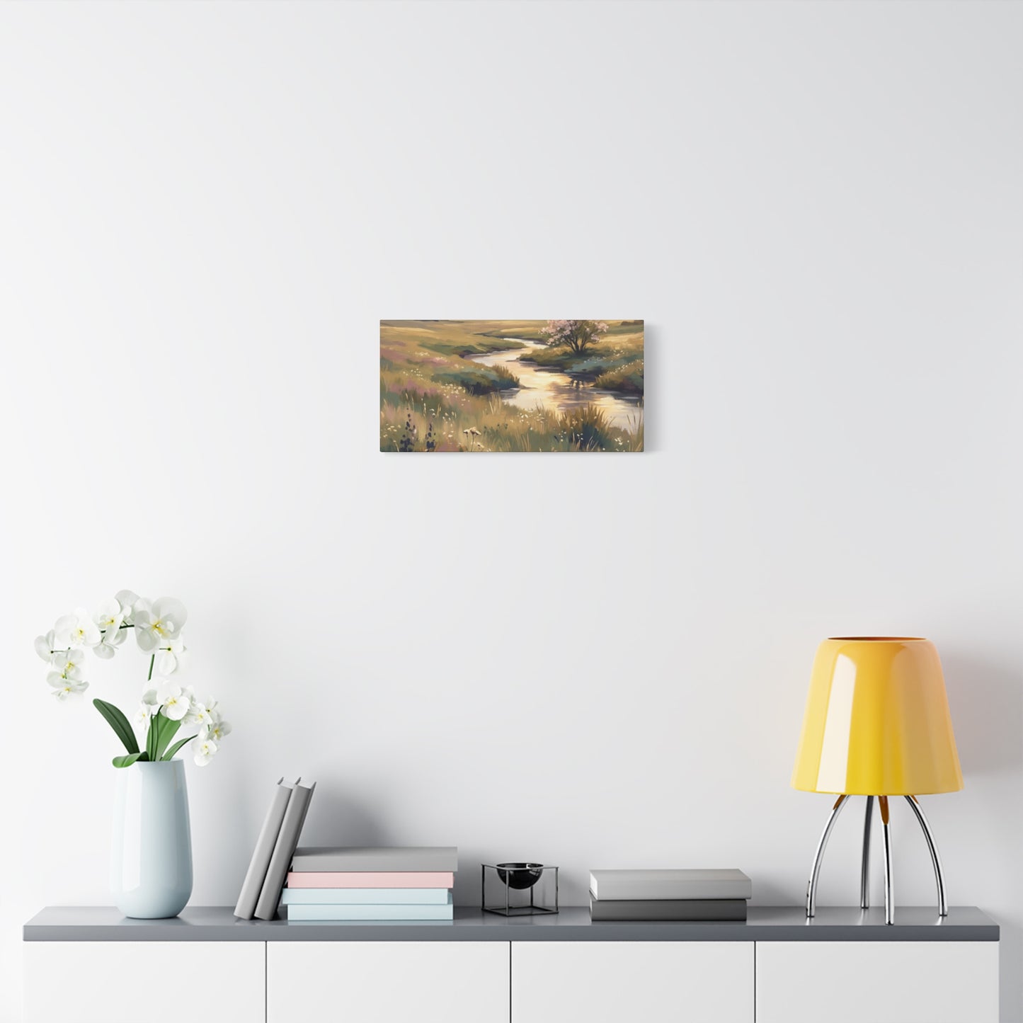 Serene Meadow Stream Matte Canvas Art — Stretched Wall Decor