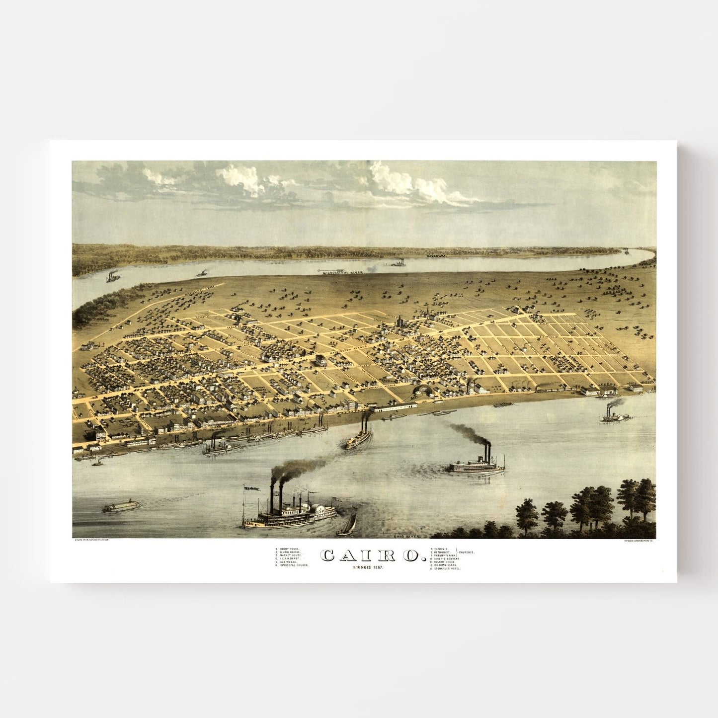 Vintage Map of Cairo, Illinois 1867