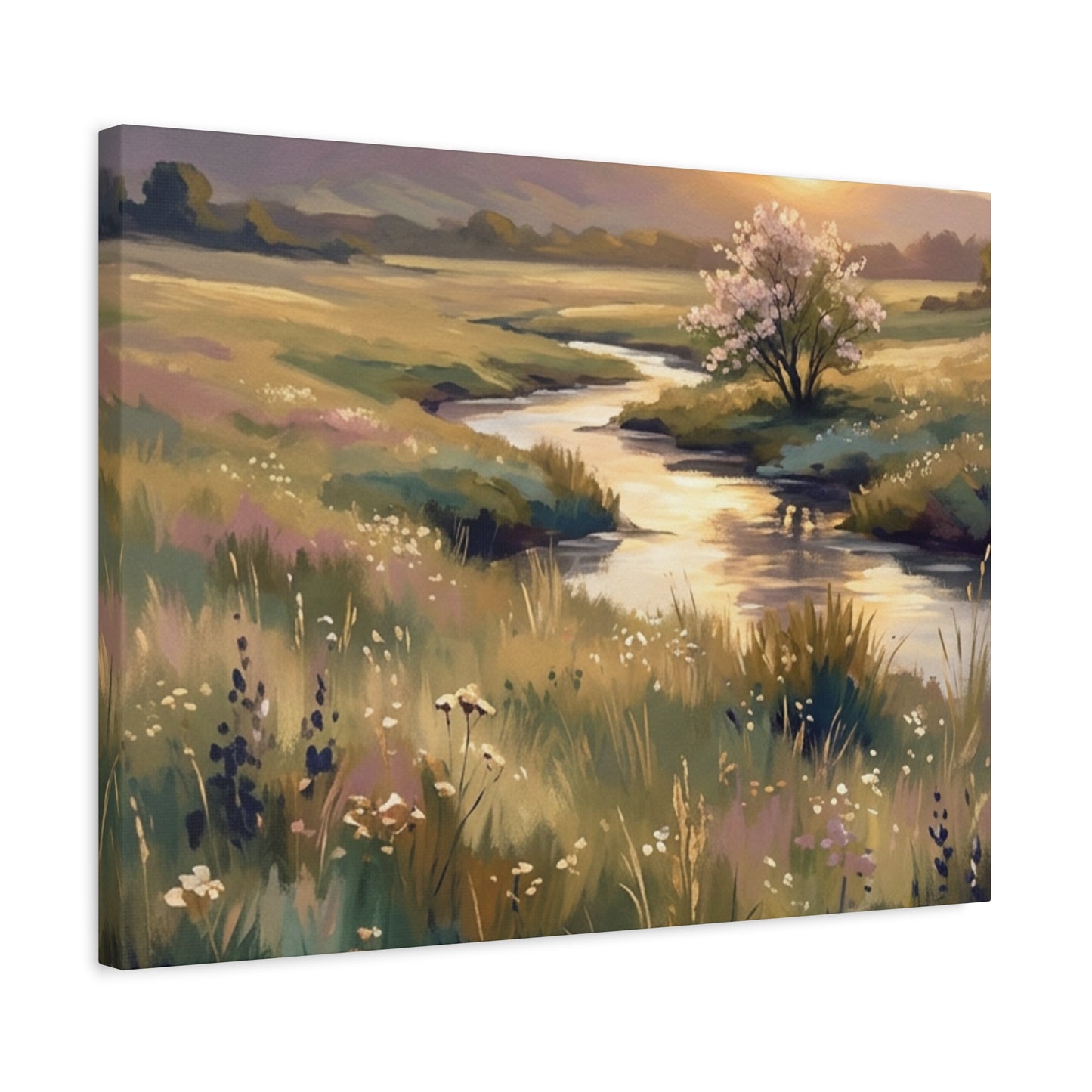 Serene Meadow Stream Matte Canvas Art — Stretched Wall Decor