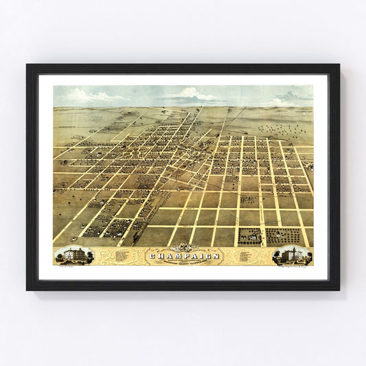 Vintage Map of Champaign, Illinois 1869